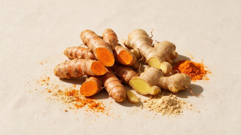 Curcuma et Gingembre : Bienfaits, Tisane et Comment les Utiliser 1 curcuma gingembre bienfaits Racines de curcuma et gingembre